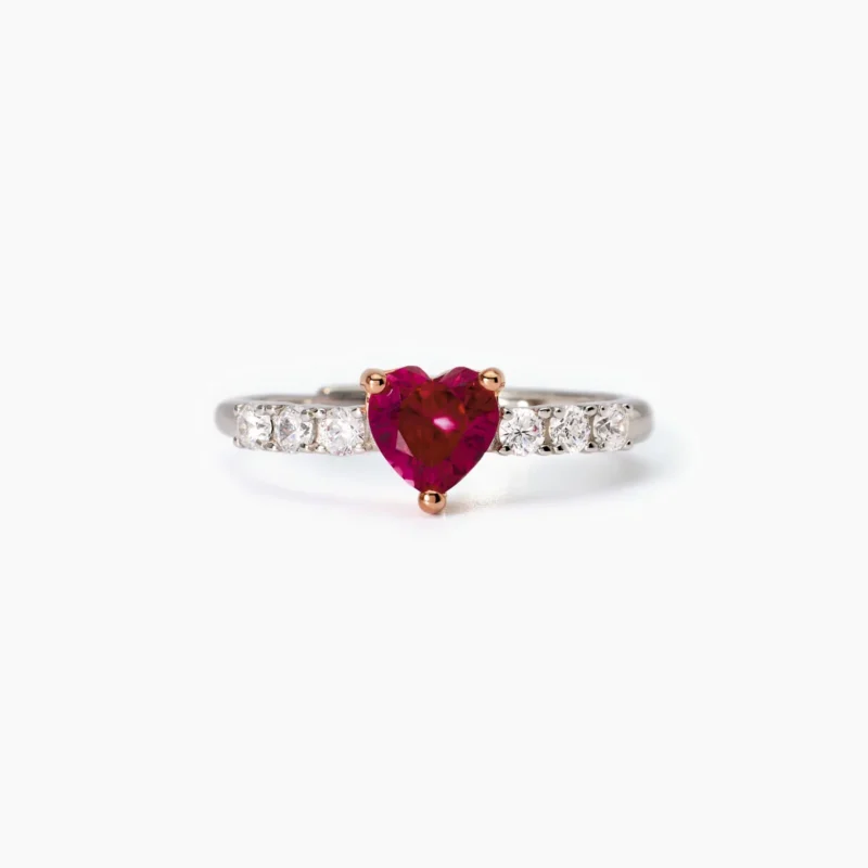 anello argento cuore rubino mabina