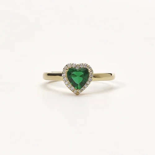 anello in argento dorato con cuore verde smeraldo mabina