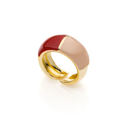 Anello Unoaerre Dorato a Fascia Rossa e Beige