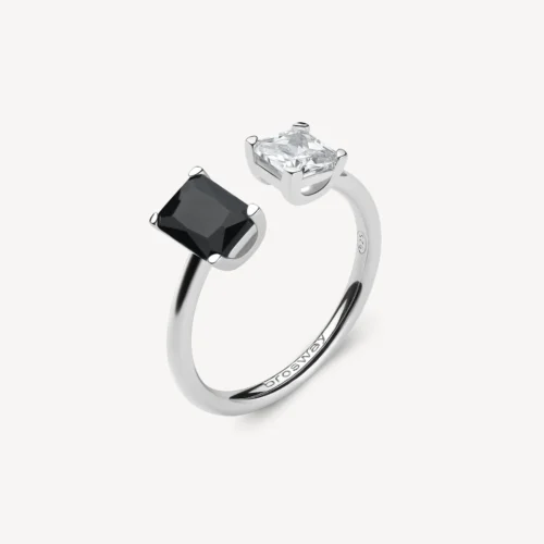 anello regolabile nero e bianco fancy brosway