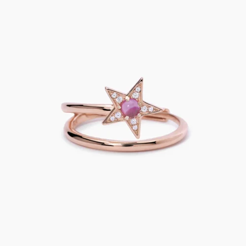 anello aperto con pietra rosa e stella mabina xfactor