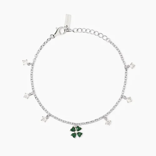 argento bracciale donna quadrifoglio verde mabina