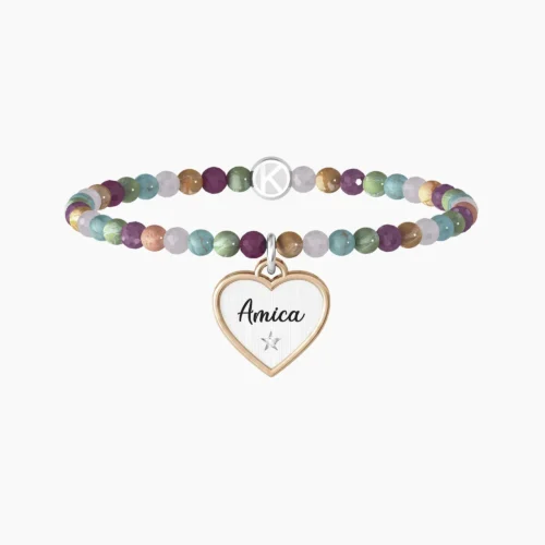 Bracciale Kidult in Acciaio con pietre multicolor e ciondolo Cuore Amica