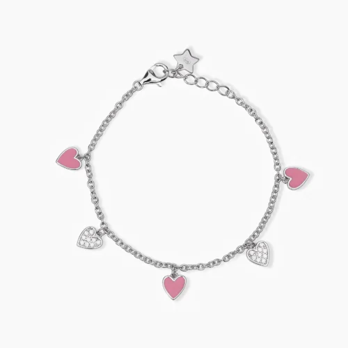 Bracciale Mabina Junior in Argento con Cuori Rosa e Zirconi