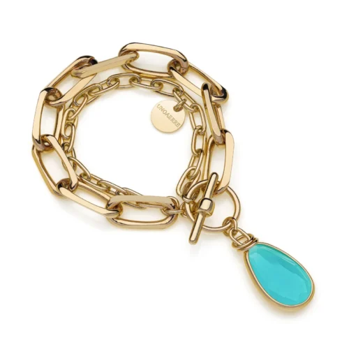 bracciale in bronzo placcato oro dorato con turchese azzurro unoaerre donna