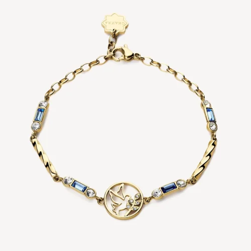 bracciale in acciaio dorato con cristalli azzurri colomba pace donna brosway