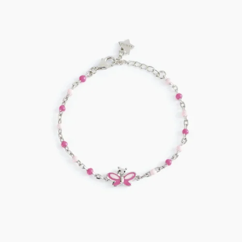 Bracciale Mabina Junior in Argento con Farfalla e palline rosa smaltate