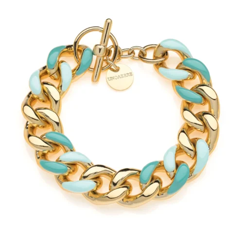 bracciale grumetta in bronzo placcato oro smaltato azzurro unoaerre