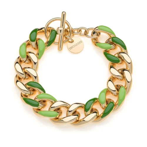 bracciale in bronzo placcato oro unoaerre donna smaltato verde