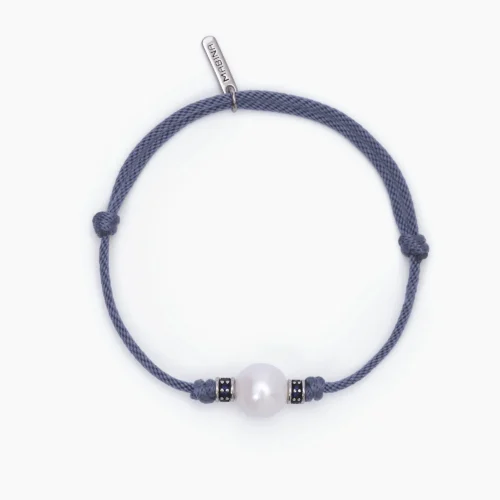 Bracciale Mabina Uomo con cordino blu argento e perla