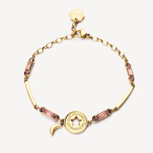 bracciale in acciaio dorato con pietre rosa e stella brosway donna