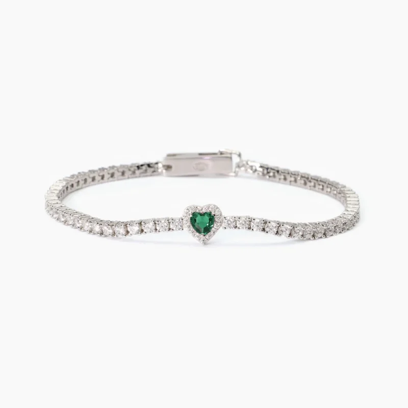 bracciale tennis argento mabina cuore verde