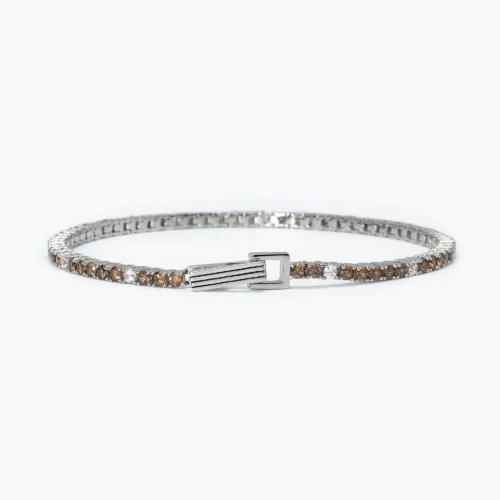 Bracciale Tennis Mabina Uomo in Argento con Zirconi Marrone