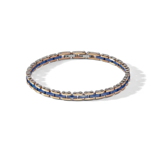 Bracciale Comete Gioielli Uomo in Acciaio Rosè e Ceramica Blu