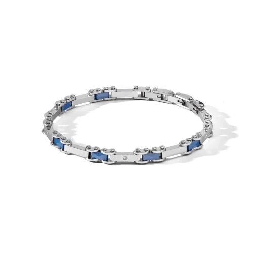 Bracciale Comete Gioielli Uomo in Acciaio e Ceramica blu con zirconi