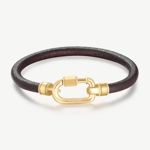 bracciale uomo in pelle marrone e acciaio dorato brosway