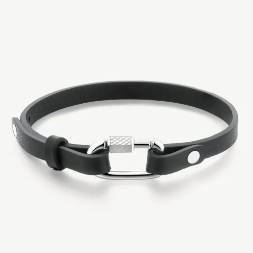 bracciale uomo in pelle nera e acciaio brosway