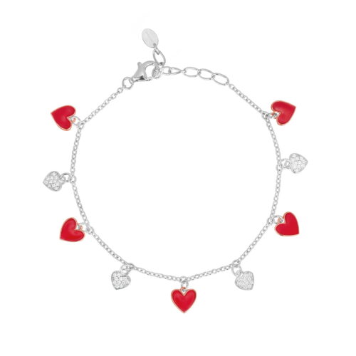 Bracciale argento cuori zirconi e smalto rosso Mabina Gioielli