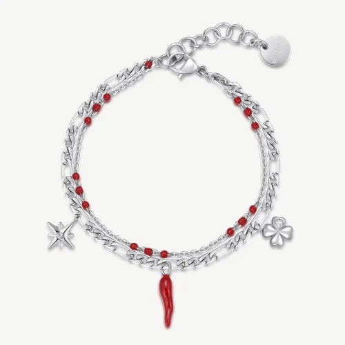 bracciale in acciaio donna con smalto e cornetto rosso brosway