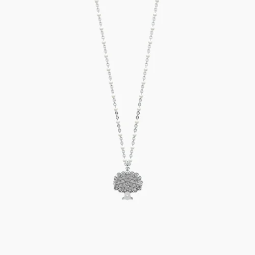 Collana Kidult Nature in acciaio e smalto bianco Albero Amore