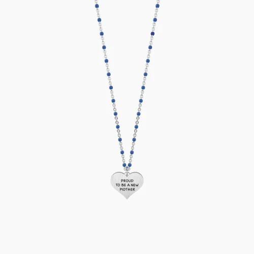 Collana Kidult in acciaio con smalto blu Cuore New Mother