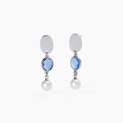 orecchini lunghi blu con perle acciaio 2jewels