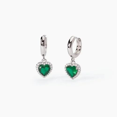 orecchini hoop cuore verde mabina argento