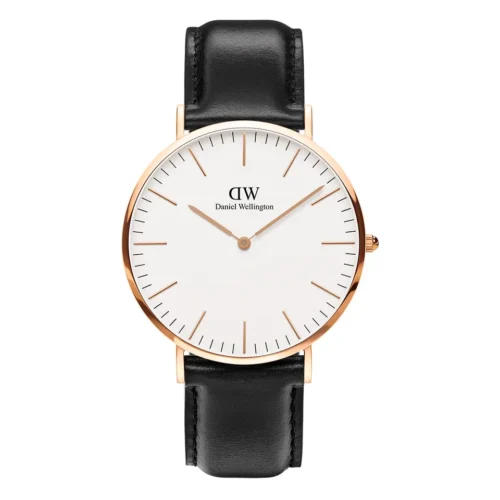 orologio uomo 40mm quadrante bianco pelle nera daniel wellington