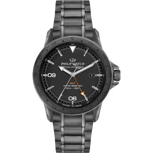 orologio nero philip watch uomo con gmt